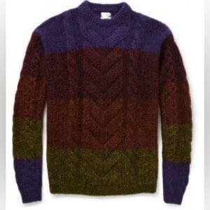 Paul Smith Striped Cable-knit Mohair Long Sleeve Crew Neck Sweater Size L